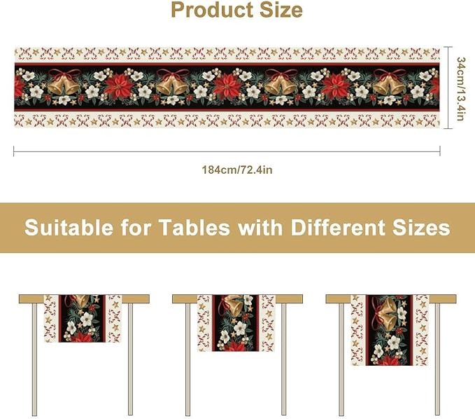 Christmas Table Runner, Xmas Holiday Seasonal Winter Table Cloth Kitchen Dining Table Decoration for Home Party Decor 13x120 Inch
