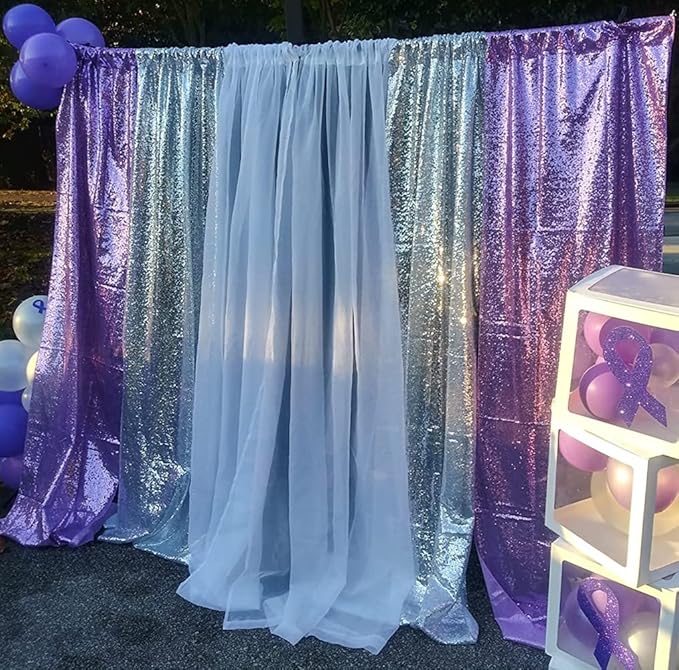 4Pcs 2Ft x 8Ft Sequin Backdrop Curtain, Glitter Photography Background, Sequence Xmas Thanksgiving Backdrop (Lavender, 4 pcs-2ftx8ft)