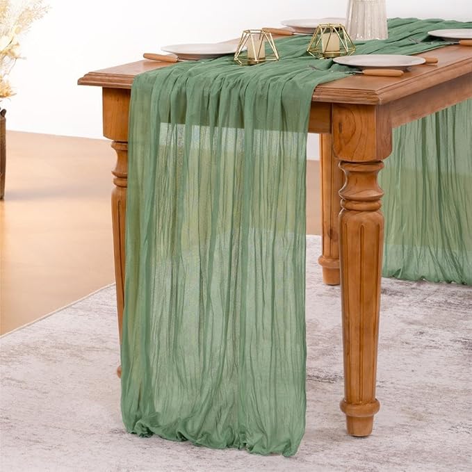 MLMW 3 Pack Sage Green Table Runner Cheesecloth Boho Gauze Rustic Cheese Cloth Table Runner 160 inch Sheer 13.3ft for Wedding Party Baby Bridal Shower Birthday