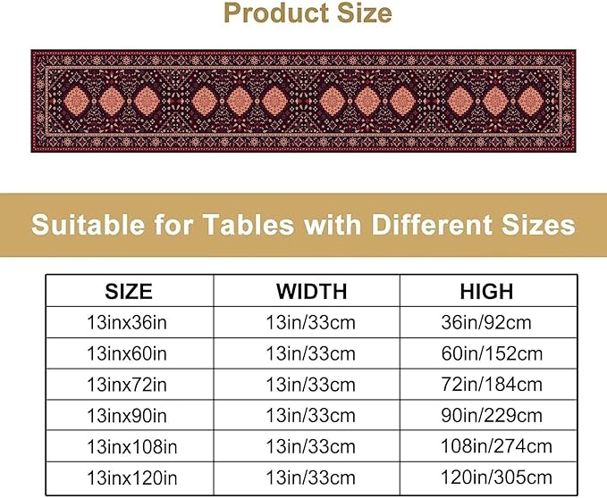 Vintage Boho Aztec Table Runner, Rustic Farmhouse Magical Kitchen Dining Home Party Table Decor 13x90in