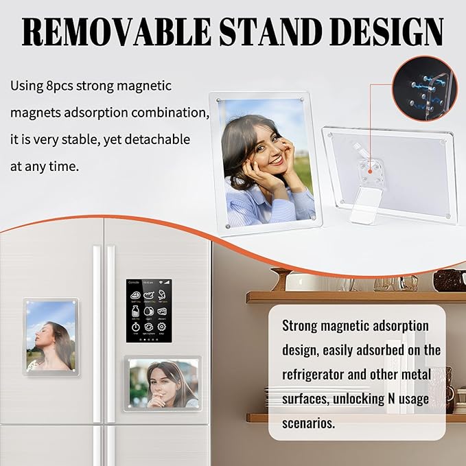 Acrylic Picture Frames 5x7 Inch Set of 3, Tabletop and Refrigerator Display Vertical and Horizontal Clear Magnetic Photo Frames with Detachable Stand for Gift, Home/Refrigerator Décor