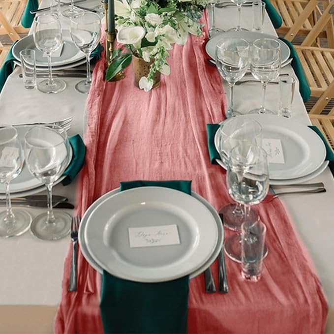 6 Pack Cheesecloth Table Runner 10Ft Christmas Gauze Boho Table Runners for Wedding Decor Bridal Shower Decorations Baby Shower Party(35" x 120")
