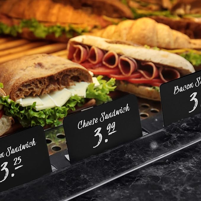 10 Pack Mini Chalkboard Signs 3x4 inch – Erasable Food Signs for Buffet - Catering - Bakeries & Parties - Small Black Chalkboard Labels - Tabletop Displays & Wedding Chalk Board Name Plates