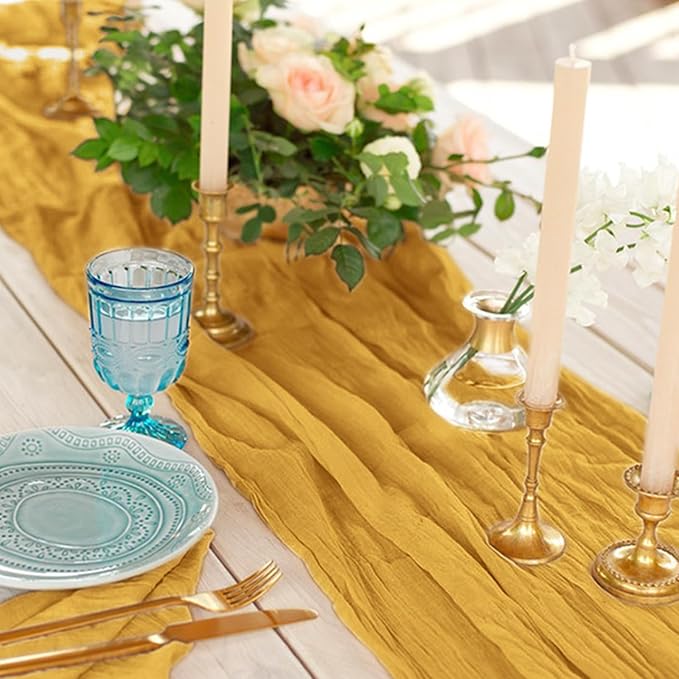 12 Pack Cheesecloth Table Runner, Runner Gauze Boho Wedding Decor Romantic Table Runner for Wedding Birthday Party(35" x 118")(Ginger)