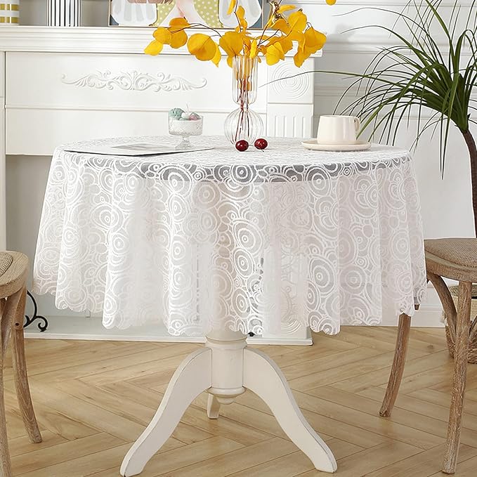 Jeloris Round Lace Tablecloth with Elegant Scalloped Bottom for Any Special Event Such as Wedding, Birthday Party, Baby Shower, Anniversary (60 inch, Style 5)