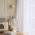 MYSTIC-HOME Embroidery White Sheer Curtains 84 Inches Long, Rod Pocket Sheer Drapes for Living Room, Bedroom, 2 Panels, 52"x84", Semi Crinkle Voile Window Treatments for Yard, Patio, Villa, Parlor.