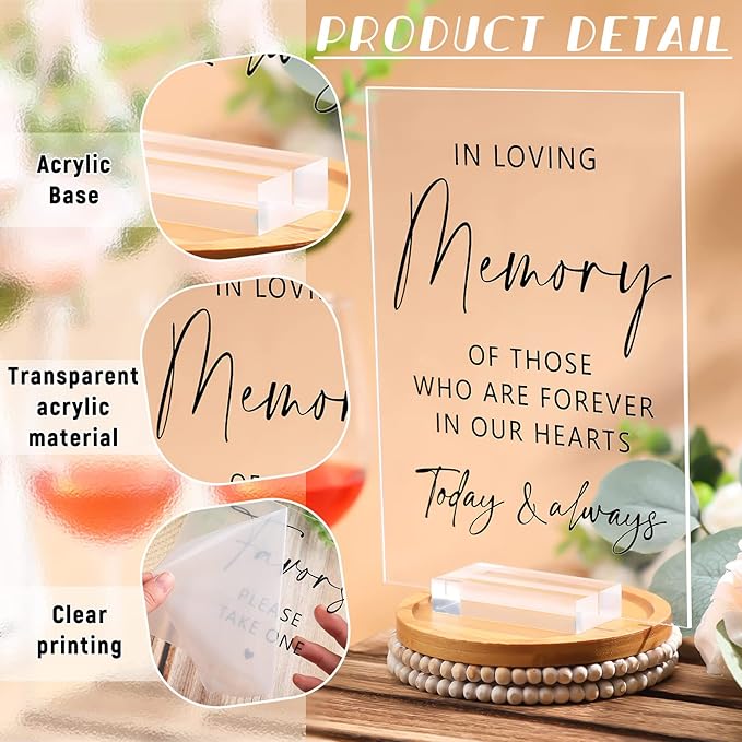 Weysat 6 Pcs Clear Acrylic Wedding Signs for Reception and Ceremony 5'' x 7'' Wedding Signage with Stand in Loving Memory Table Decorations Cards and Gifts Guestbook Reserved Table Sign(Classic Style)