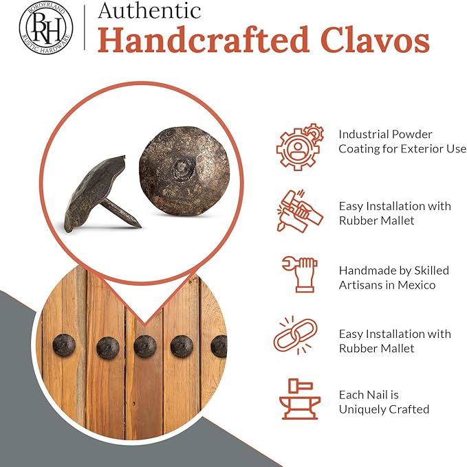 50 Pack 1.25" Round Head Iron Clavos Decorative Nails – Unfinished – Handmade Rustic Round Fasteners for Farmhouse Shutters, Faux Wood Beams, Barn Doors, Shutters, Gates – Ornamental Wood Accent