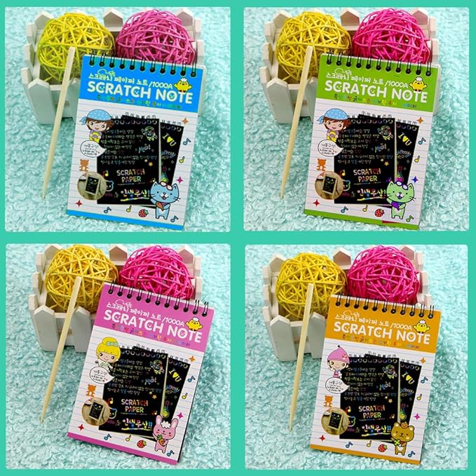Soumore 16 Pack Scratch Notebooks, Rainbow Scratch Note Combo Art Set, Magic Scratch Painting & Sketch Art Notes Drawing Notepads for Kids - Includes Drawing Stencil and Wooden Stylu with Each Note