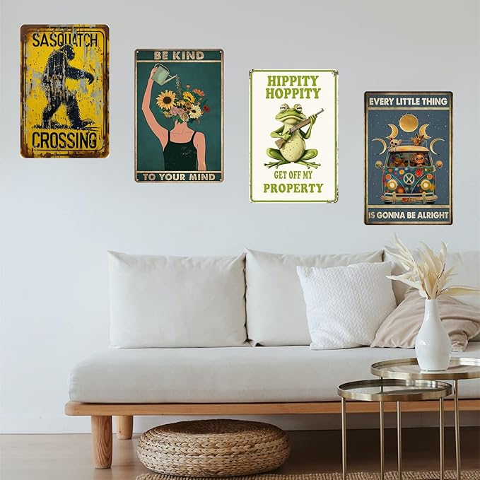 Retro Funny Metal Tin Sign - "Sasquatch Crossing" Outdoor Wall Décor, Vintage Sign for Home, Garden, Garage, or Cabin Decoration, 8 x 12 Inches