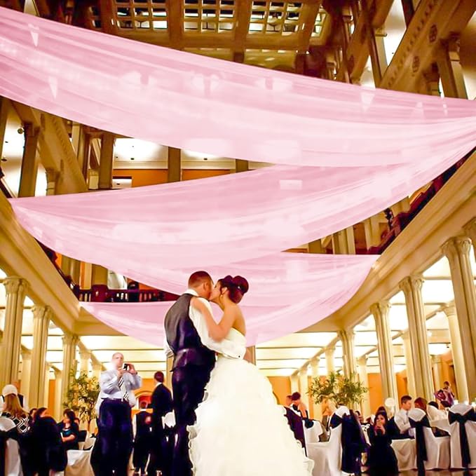 6 Panels Pink Ceiling Drapes for Wedding, 5ftx30ft Ceiling Drapes Cheesecloth Sheer Fabric Curtain Wedding Arch Draping Fabric Romantic Ceilings Decorations for Weddings Party Ceremony Stage