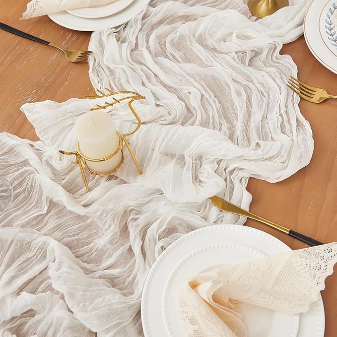 Ivory White 6 Pack Cheesecloth Table Runner 120 Inch 10 FT Boho Rustic Gauze for Wedding Baby Shower Party Farmhouse Summer Home Decor Washable