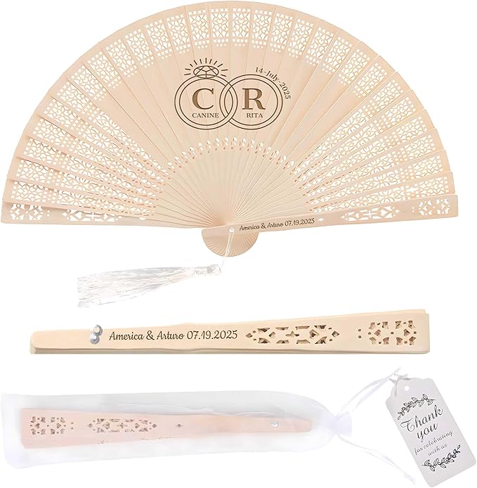 10 PCS Custom Fans Personalized Folding Fans for Line Dancing Wooden Hand Fan Wedding Favors Bulk Fans for Guests Party Event Use (Style11)