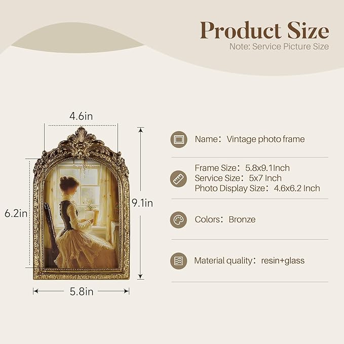 Cuspin 5x7 Gold Picture Frame, Vintage Gold Ornate Resin Photo Frame with Glass Front for Tabletop and Wall Mounting, Antique Picture Frames Photo Gallery for Home Office Decor