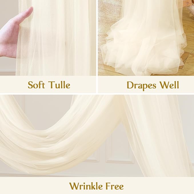 Wedding Arch Draping Fabric Backdrop 1 Panel 30" x 19Ft Ivory Drapes Curtains for Wedding Reception Sheer Tulle Backdrop Curtain for Ceremony Birthday Party Baby Shower Arbor Ceiling Decorations