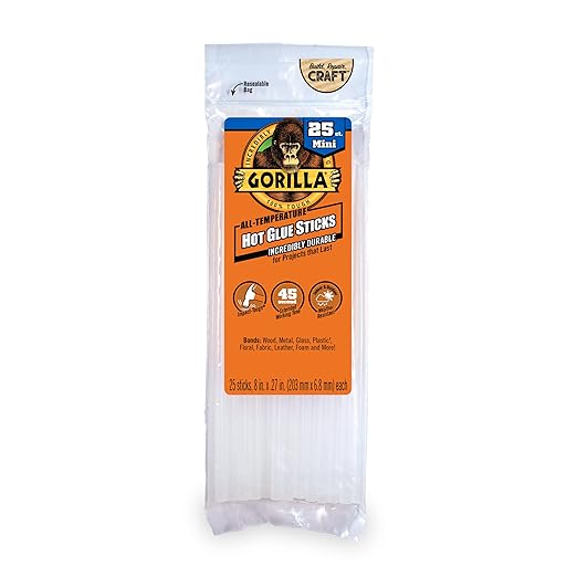 Gorilla Hot Glue Sticks, Clear Glue, Mini Size 8" Long x 0.27" Diameter, 25 Count (Pack of 4) - Safe for All Temperatures with Extended Working Time