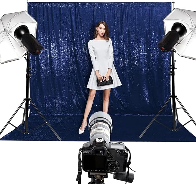 Poise3EHome 8Ft x 8Ft Navy Blue Sequin Backdrop Curtain, Glitter Thick Satin Sequin Background Drapes, Opaque Sparkly Backdrop Curtain, Sequin Backdrop for Xmas Thanksgiving Wedding Party Decor