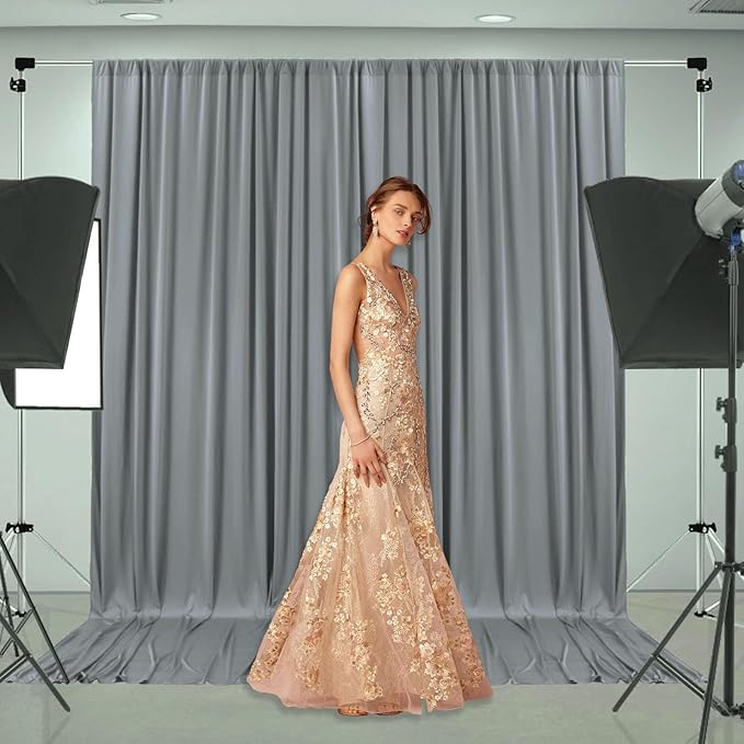 10 x 7 Feet Grey Backdrop Curtain for Partie, Background Curtains for Photoshoot, Birthday, Wedding, Halloween, Thanksgiving, Christmas Day, New Year Party Decorations 5Ft x 7Ft, 2 Panels
