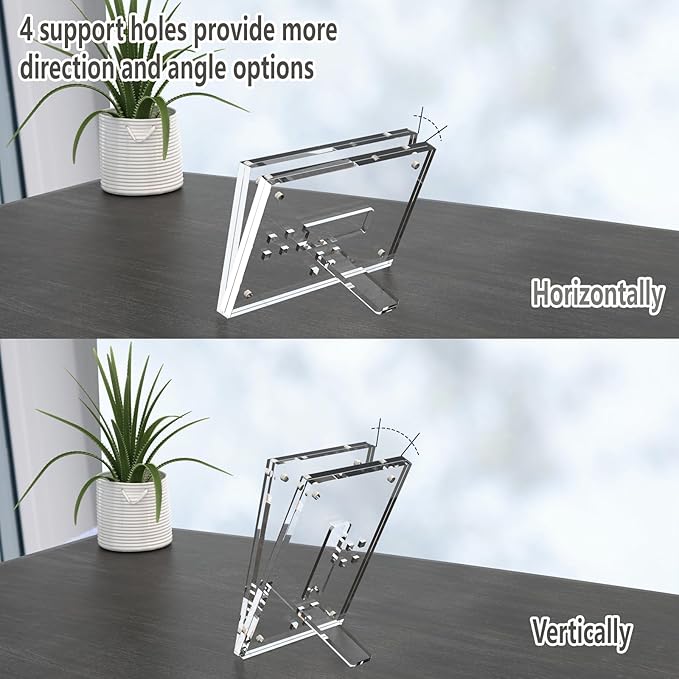 HELPLEX Picture Frames, 1 Pack 8x10 inch Acrylic Picture Frame Clear 8 x 10 Photo Frames Magnetic Picture Frames Ready for Tabletop Display, Effectively Protect Photos from Fading and Yellowing