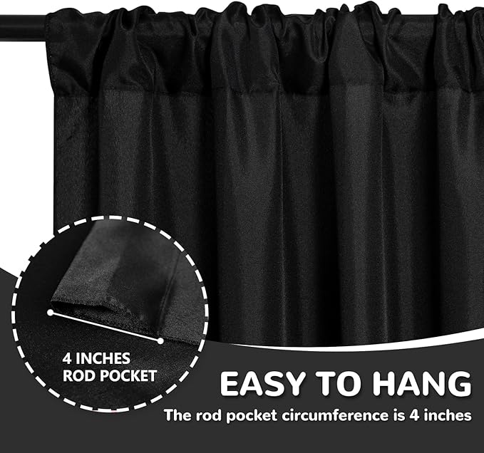 MEETSKY Black Backdrop Curtain for Party Backdrop Drapes Panels with Rod Pockets Polyester Fabric Curtain Backdrop Black Birthday Party Home Decor for Boys Teens Men, 5ft x 10ft, 2 Panels