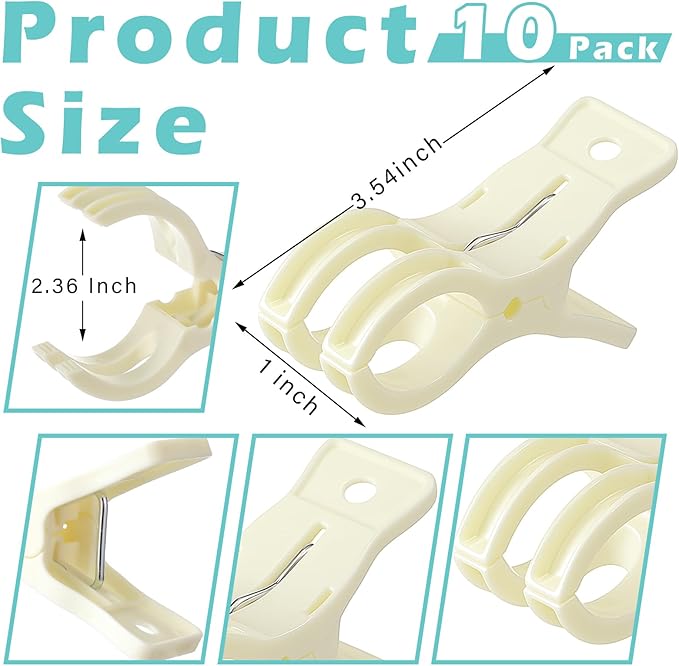 LemonRoad 10 Pack Large Balloon Arch Clips Plastic Transparent Backdrop Spring Clamps 3.5 Inch Heavy Duty Clip for Balloon Arch Kit Birthday Decoration Crafts Woodworking Photography Studios (Beige)