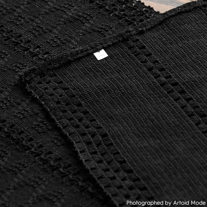 Artoid Mode Black Farmhouse Woven Rustic Hollow Table Runner, Seasonal Holiday Hollow Kitchen Dining Table Decoration for Home Party Decor 12x60 Inch