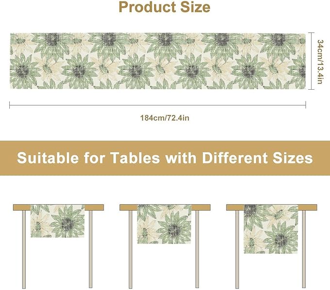 Chrysanthemum Vintage Floral Table Runner, Elegant Yellow Sunflower Spring Summer Elegant Pattern Artichokes Flower Table Runner for Party Kitchen Dining Living Room Decor, 13x60 Inch