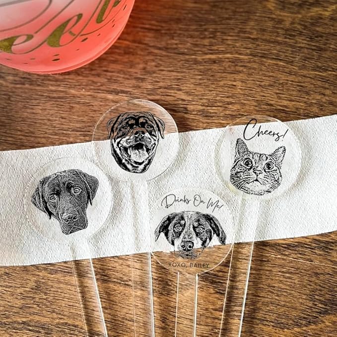 Coolslove Personalized Wedding Dog Stir Sticks, Custom Illustrated Pet Acrylic Cocktail Stirrers, Acrylic Cocktail Stirrers, Wedding Drink Sticks, Wedding Favors Decors Essentials Style 1