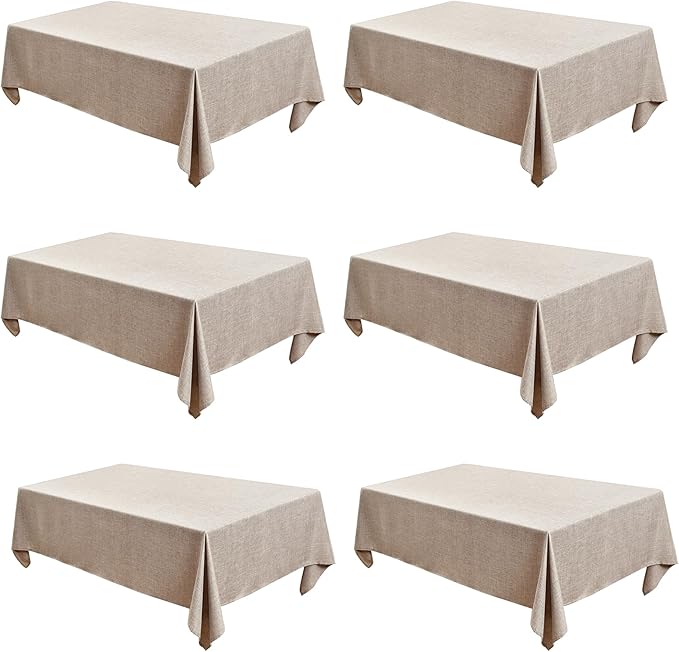 Fitable Faux Linen Tablecloths Rectangle 60 x 120 Inch - 6 Pack Neutral Table Clothes for 8 Foot Tables, Nature Faux Burlap Table Covers for Wedding, Party, Farmhouse, Banquet, Buffet