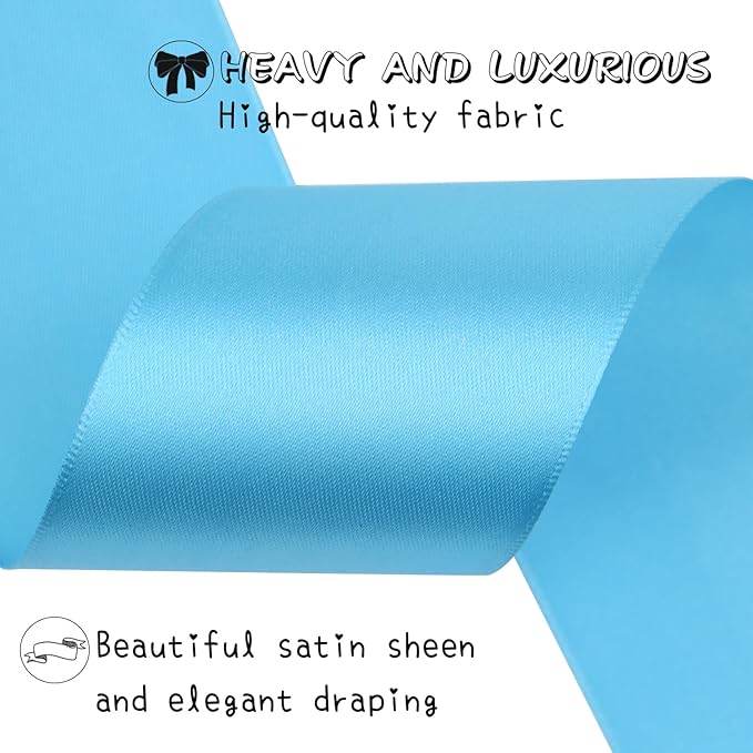 Light Blue Solid Satin Ribbon 2 Inch 25 Yards Solid Polyester Fabric Ribbon for Gift Wrapping Wedding Christmas Baby Shower Birthday Party Decoration Handmade Immortal Flower Craft