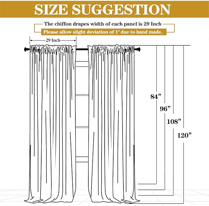 DUOBAO Sage Green Chiffon Backdrop Curtains 96 inches Long 2 Panels Set for Parties Bedroom Living Room, Soft Fabric Drapes Semi Sheer Curtain Dark Green Photo Background