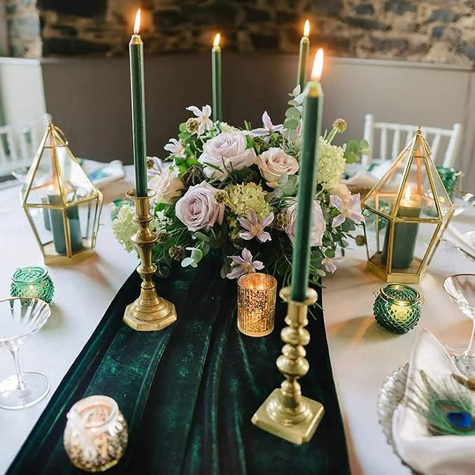 Luxurious Velvet Table Runner, 10ft Wedding Reception Decorations, 20x120inch Soft Velvet Fabric, Table Linen Overlay, Wedding Table Runners (Emerald Green, 20X120inch, 5pack)