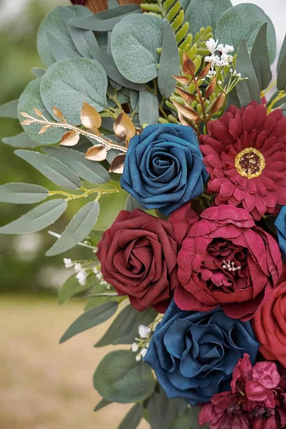 ponatia Wedding Arch Flowers (Pack of 2), Burgundy and Navy Flowers Wedding Decorations for Wedding Welcome Signs, Wedding Arches for Ceremony Reception