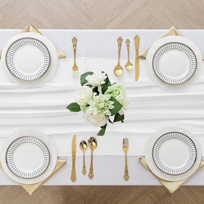10 Pack 10 Ft Chiffon Table Runner White Gauze Long Table Runners 27x120 Inches Sheer Tulle Table Runner for Rustic Wedding Reception Bridal Shower Decorations Birthday Party