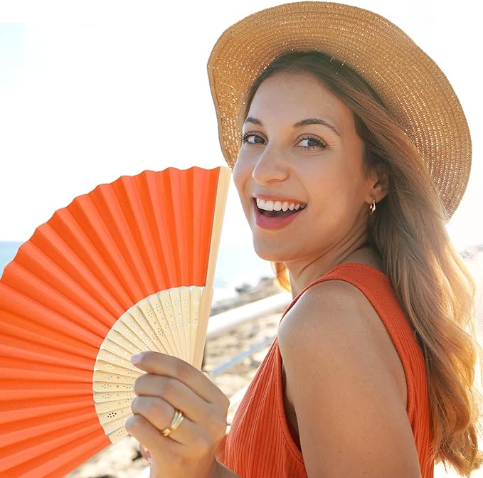 24 Pieces Hand Held Bamboo Folding Fans Paper Fans Handheld for Women Foldable Girls Wedding Decoration Church Home Party Favors Summer (Multicolor)