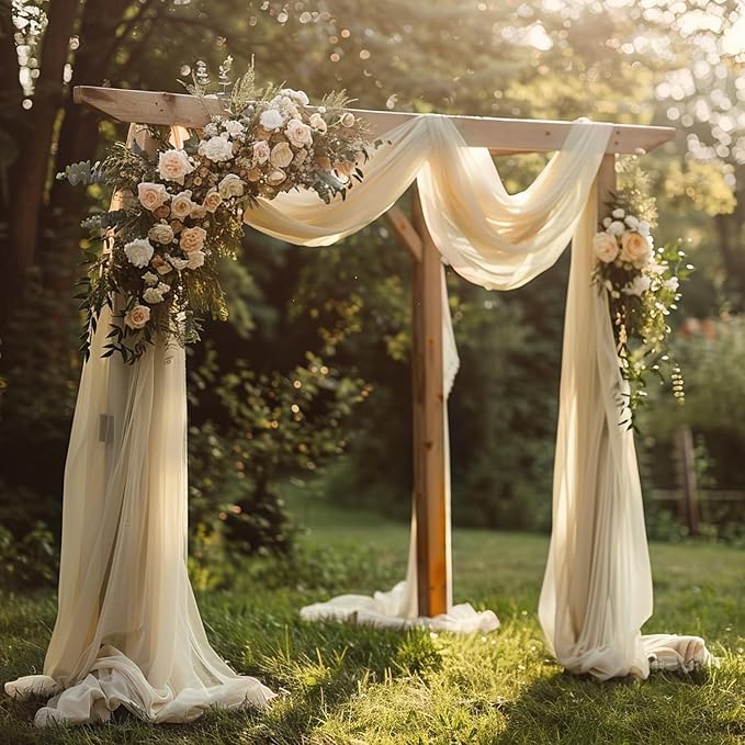 Wokceer Wedding Arch Draping Fabric 2 Panels 28.7" x 20FT Champagne Drapes Sheer Fabric Backdrop Arch Draping Fabric for Wedding Ceremony Birthday Party Bridal Shower Decoration