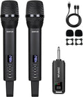Rechargeable Wireless Microphones Dual, Pro Handheld Cordless Mics System Dynamic with Echo Treble BASS VOL Control for Karaoke Singing Church Party, 1/4'' Output, D240, Black