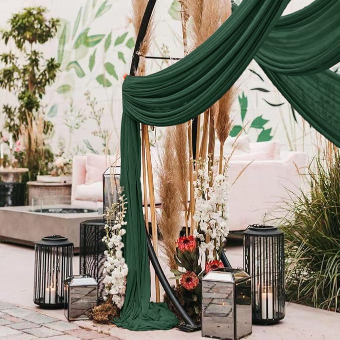 Wedding Arch Draping Fabric 4 Panels 30'' x 18FT Emerald Green Sheer Chiffon Arch Drapery for Photo Booth Bridal Shower Baby Shower Church Decor Newborn Photography Christening Outdoor Party