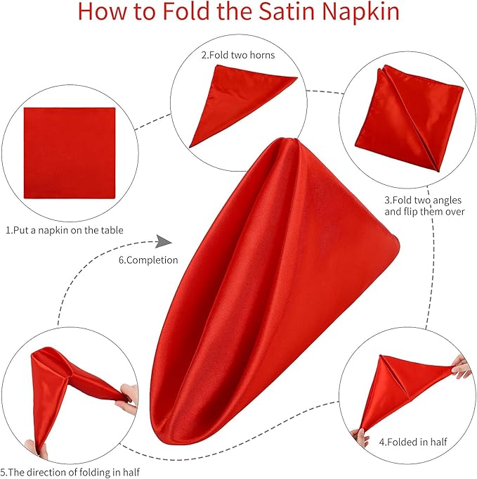 ANECO 16 Pack Square Satin Napkin Bright Silk Table Napkin Soft Smooth Fabric Table Napkin for Wedding Banquet Party Decoration, Red, 20 x 20 Inch