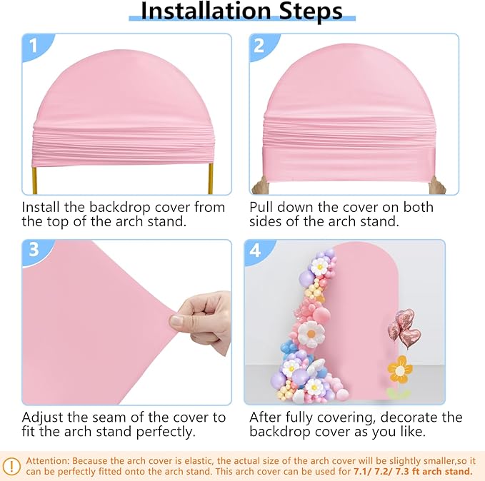 HEMMOTOP Pink Arch Backdrop Cover 7.2 ft (No Arch Stand), Spandex Arch Covers Stretchy Backdrop for Balloon, Birthday Party, Baby Shower, Banquet Arch Decoratio