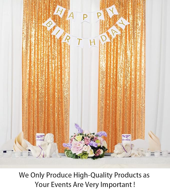 ShinyBeauty Sparkle Backdrop Curtain Gold 2 Panels Set Sequin Photo Backdrop 2FTx8FT Sequin Backdrop Curtain Pack of 2-1220S