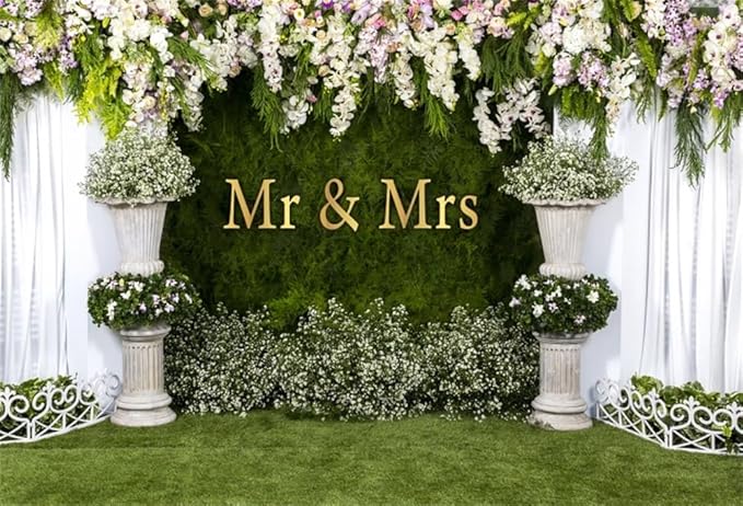 Wedding Arch Flower Backdrop - 10x6.5ft Mr & Mrs Engagement & Anniversary Photography & Bridal Shower Background