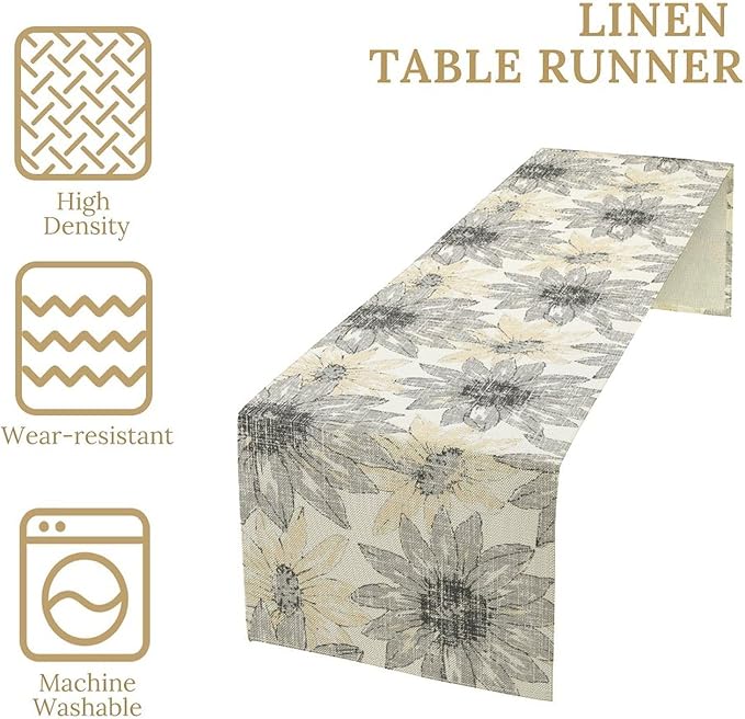 Chrysanthemum Vintage Floral Table Runner, Elegant Grunge Green Sunflower Spring Summer Elegant Pattern Artichokes Flower Table Runner for Party Kitchen Dining Living Room Decor, 13x36 Inch