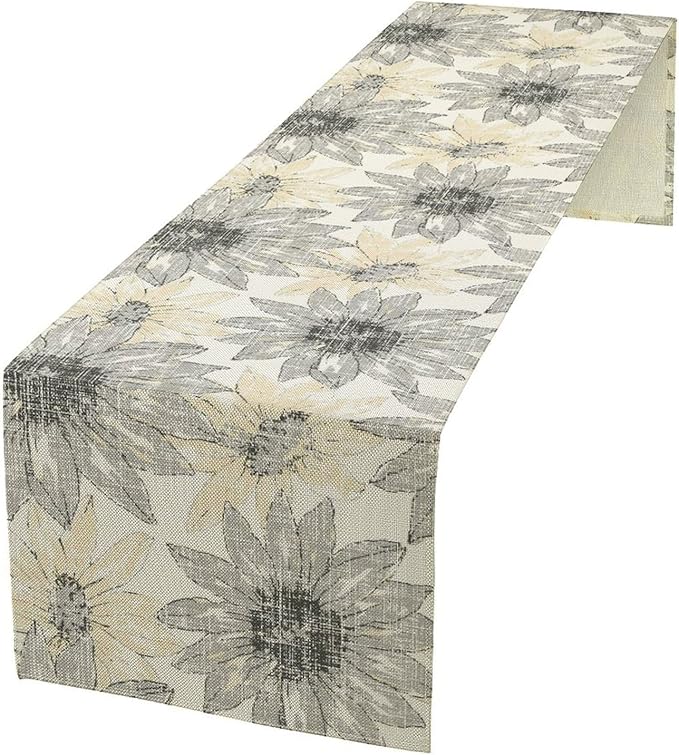 Chrysanthemum Vintage Floral Table Runner, Elegant Grunge Green Sunflower Spring Summer Elegant Pattern Artichokes Flower Table Runner for Party Kitchen Dining Living Room Decor, 13x90 Inch