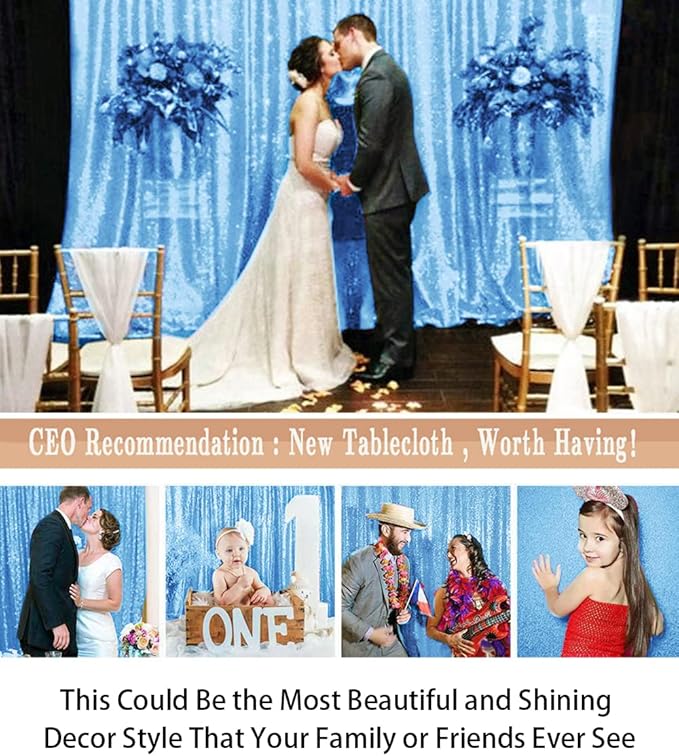 ShinyBeauty Baby Blue Sequin Backdrop Curtain | 2 Panels 5FTx10FT Glitter Wedding & Photography Background | Light Blue Shimmer Curtains for Elegant Events