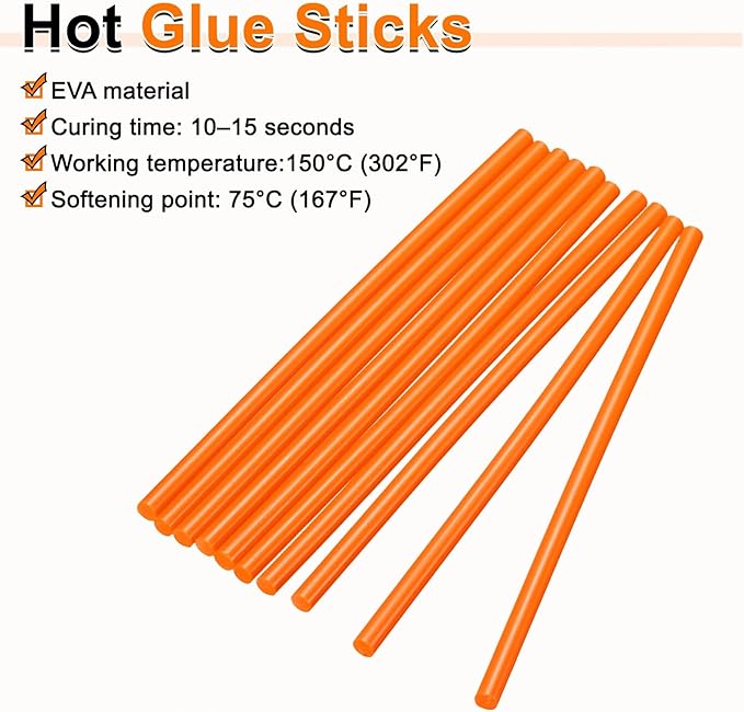 HARFINGTON 10pcs Hot Glue Sticks 0.28" Dia x 9.84" Long EVA Mini Hot Melt Adhesive Glue Stick for Hot Melt Gun Wood Plastic Glass Flowers Fabrics Foam, Orange