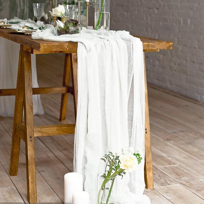 12 Pack Cheesecloth Table Runner, Runner Gauze Boho Wedding Decor Romantic Table Runner for Wedding Birthday Party(35" x 118") (White)