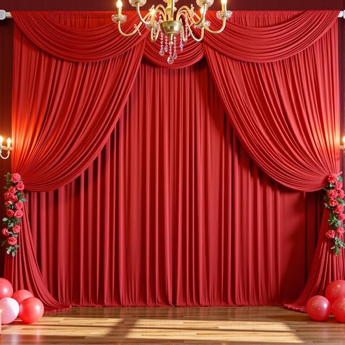 20ftx10ft Red Backdrop Curtains for Parties, Wrinkle Free 4 Panels 5x10ft Silky Polyester Photo Backdrop Drapes Back Drop Cloth for Wedding Birthday Photography Baby Shower Background Decor