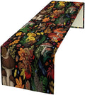 Nature Mushroom Table Runner,Retro Boho Floral Botanical Plant Forest Pattern Print Tablecloth Burlap for Hotel Indoors Outdoor Dining Room Kitchen Holiday Party, 13x70in