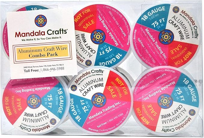 Mandala Crafts 18 Gauge Anodized Aluminum Craft Wire for Jewelry Making - 450 FT Colored Flexible Silver Combo Wire - Bendable for Bonsai Armature Crafting Sculpting